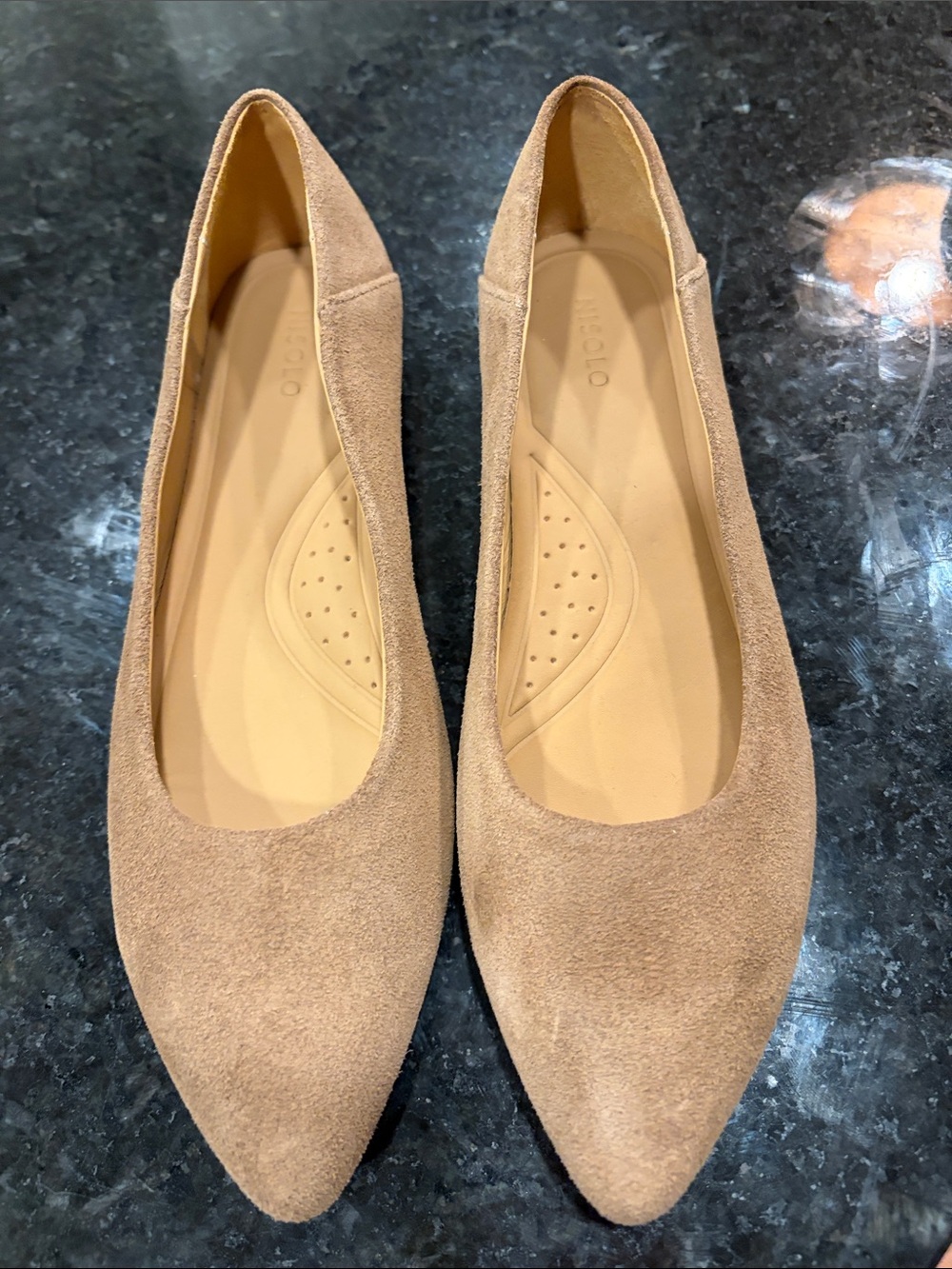 Nisolo Suede Pointed Toe Flats in Beige - Women's Casual Slip-Ons